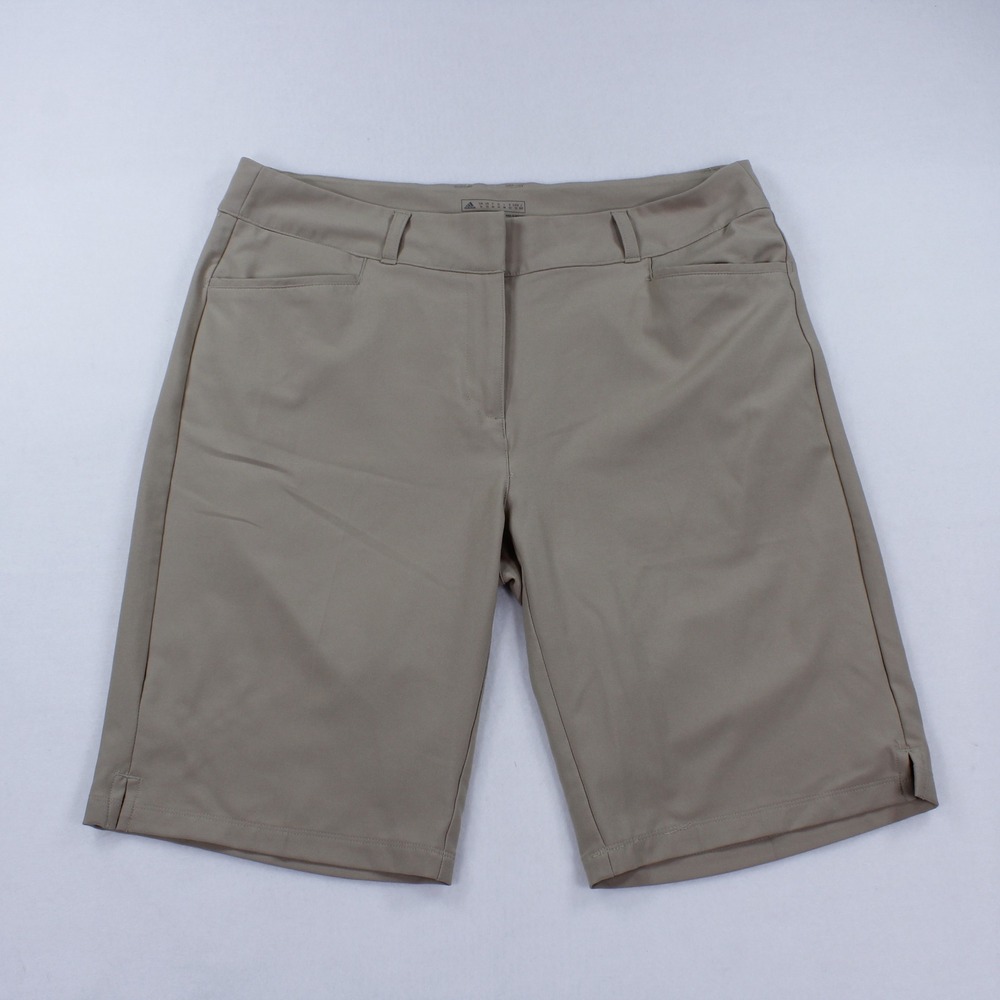 adidas Women's Golf Bermuda Shorts Size US 12 Khaki Tan Flat Front‎